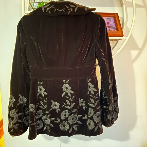 Nanette Lepore Women's 0 Vintage y2K Brown Crushed Velvet Floral Blazer Jacket - Picture 2 of 11